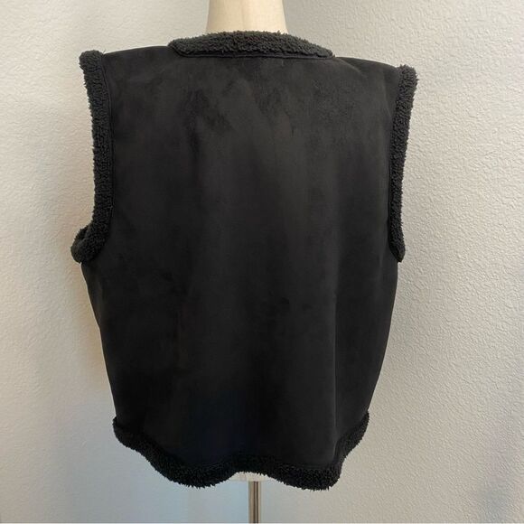 Ralph Lauren Faux Suede Leather Shearling Black Vest Open Front Sexy Glam SZ XL - Picture 2 of 6